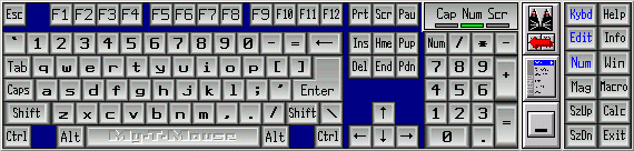 My-T-Mouse US Standard 104 on screen keyboard Layout with Edit, Numeric & Control Panel Opened in size 8