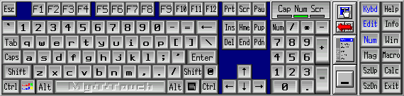 My-T-Touch Onscreen Keyboard, US Standard 104 Keyboard Layout with Edit, Numeric & Control Panel Opened in size 8
